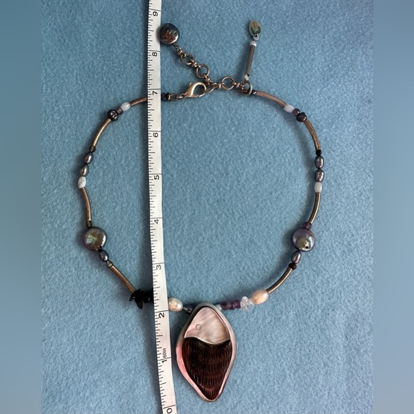 Unique NATURE BIJOUX Necklace: Pearls, Mother of Pearl, amethyst, agate, wood 🎣 - Picture 7 of 10